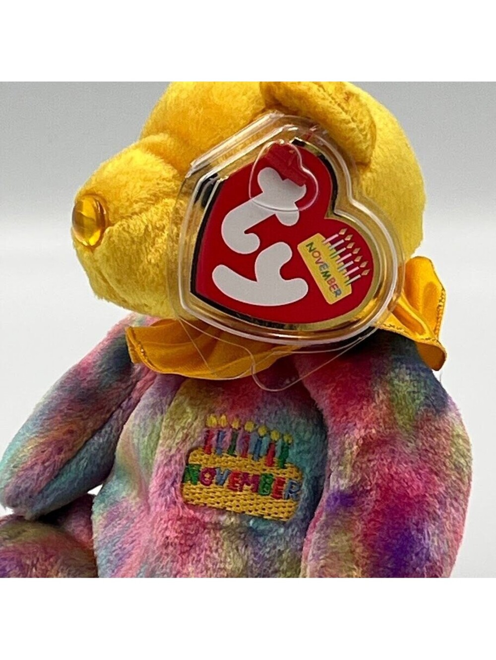November Birthday Bear Vintage 2001 Ty Beanie Babies Tie Dye MWMTS Tag Protector - Picture 3 of 11